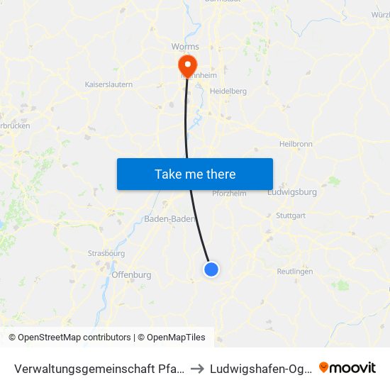 Verwaltungsgemeinschaft Pfalzgrafenweiler to Ludwigshafen-Oggersheim map