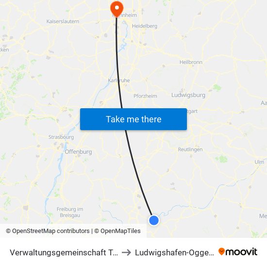 Verwaltungsgemeinschaft Tuttlingen to Ludwigshafen-Oggersheim map