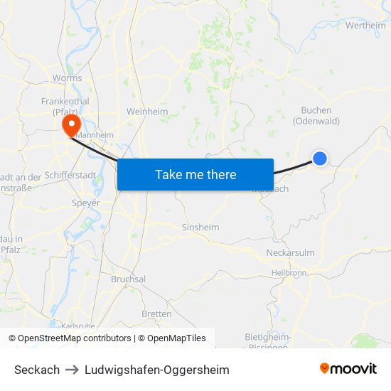 Seckach to Ludwigshafen-Oggersheim map