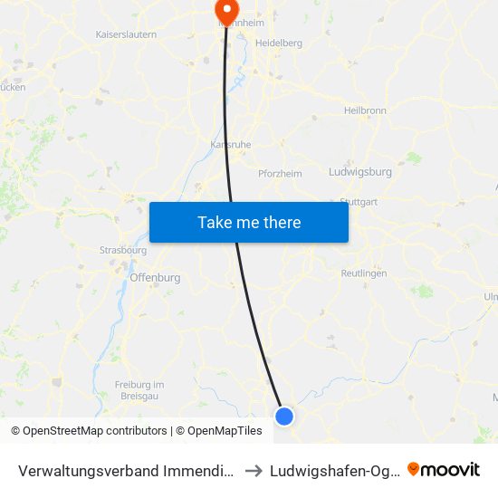 Verwaltungsverband Immendingen-Geisingen to Ludwigshafen-Oggersheim map