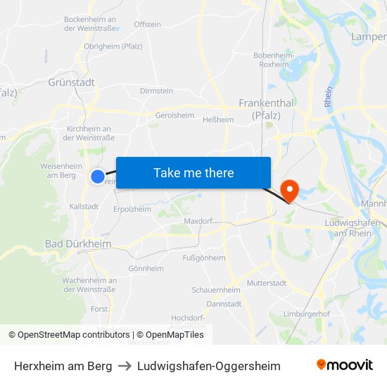 Herxheim am Berg to Ludwigshafen-Oggersheim map