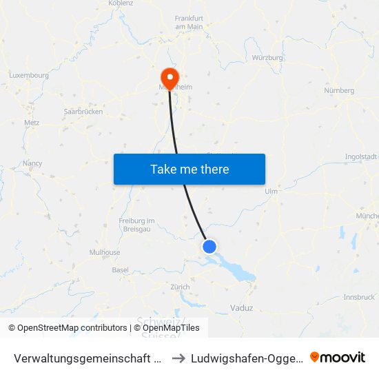 Verwaltungsgemeinschaft Stockach to Ludwigshafen-Oggersheim map