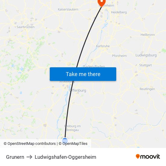 Grunern to Ludwigshafen-Oggersheim map