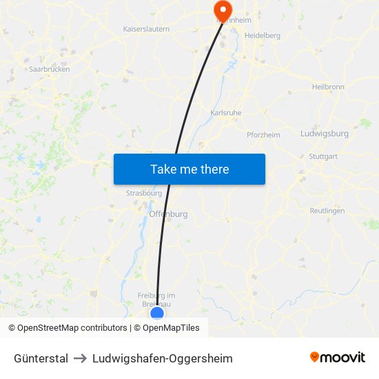 Günterstal to Ludwigshafen-Oggersheim map