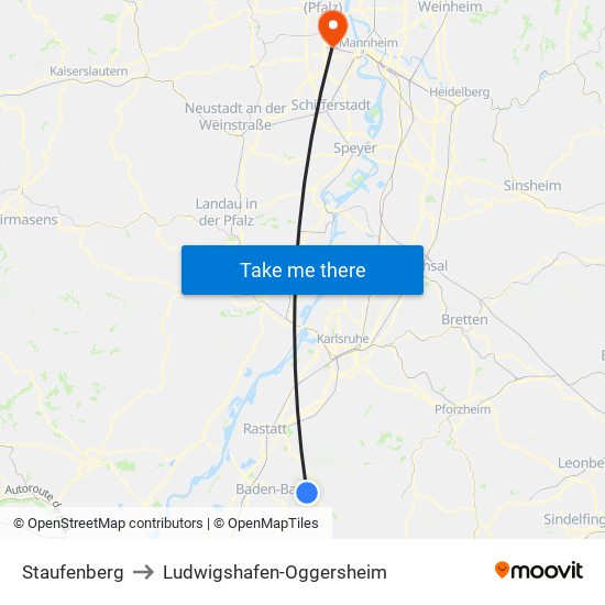 Staufenberg to Ludwigshafen-Oggersheim map