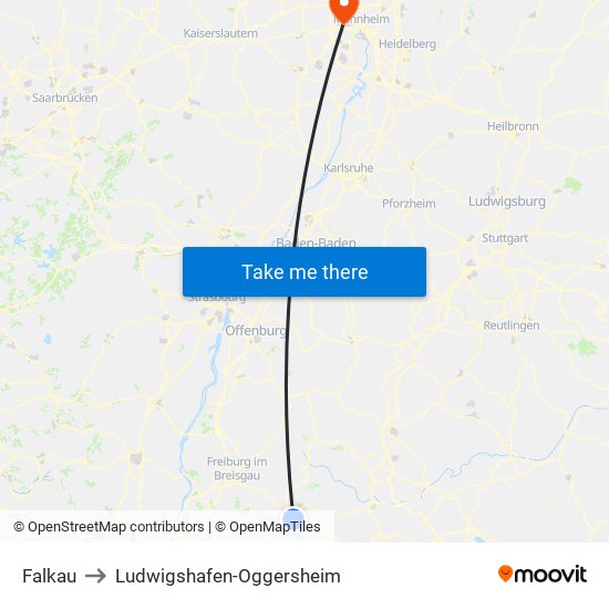 Falkau to Ludwigshafen-Oggersheim map