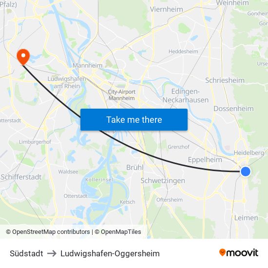 Südstadt to Ludwigshafen-Oggersheim map