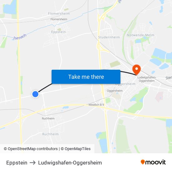 Eppstein to Ludwigshafen-Oggersheim map