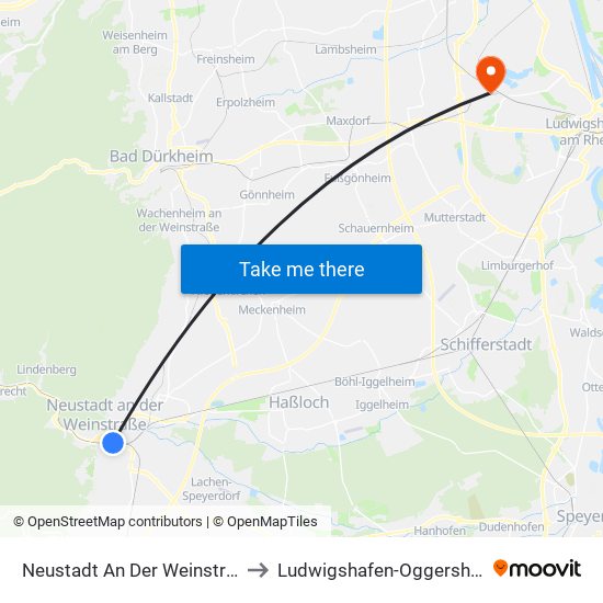 Neustadt An Der Weinstraße to Ludwigshafen-Oggersheim map