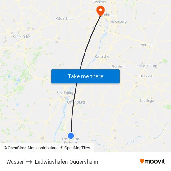 Wasser to Ludwigshafen-Oggersheim map