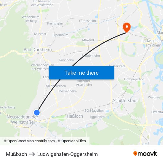 Mußbach to Ludwigshafen-Oggersheim map