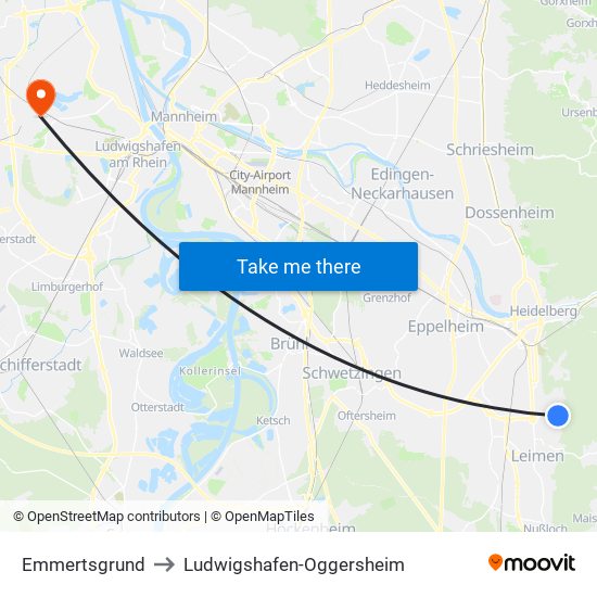 Emmertsgrund to Ludwigshafen-Oggersheim map