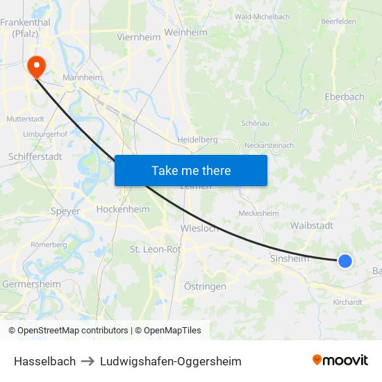 Hasselbach to Ludwigshafen-Oggersheim map