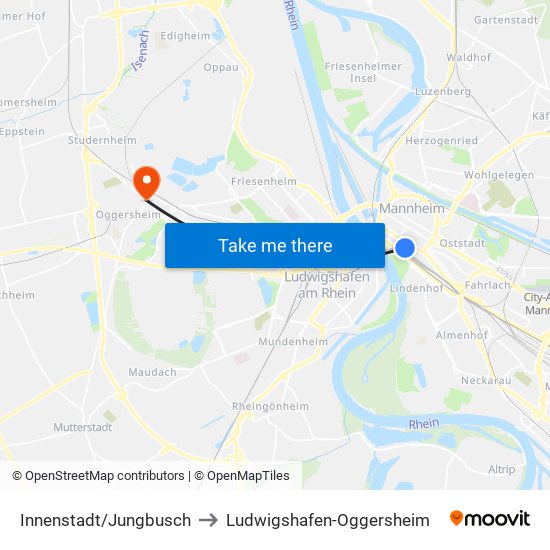 Innenstadt/Jungbusch to Ludwigshafen-Oggersheim map