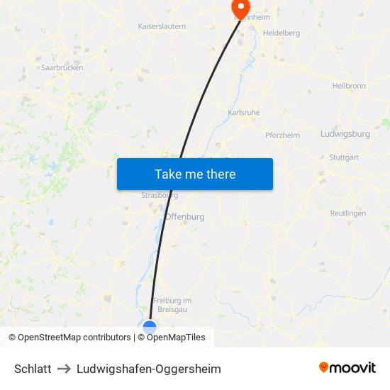 Schlatt to Ludwigshafen-Oggersheim map