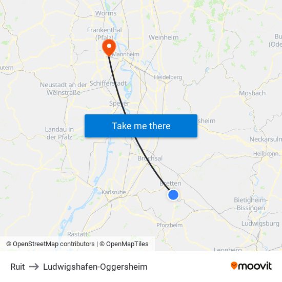 Ruit to Ludwigshafen-Oggersheim map