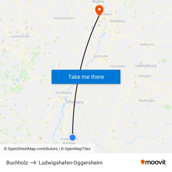 Buchholz to Ludwigshafen-Oggersheim map