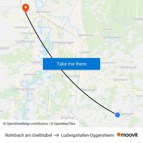 Rohrbach am Gießhübel to Ludwigshafen-Oggersheim map