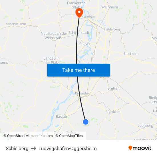Schielberg to Ludwigshafen-Oggersheim map