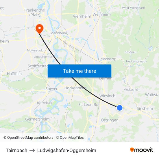 Tairnbach to Ludwigshafen-Oggersheim map