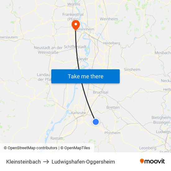 Kleinsteinbach to Ludwigshafen-Oggersheim map