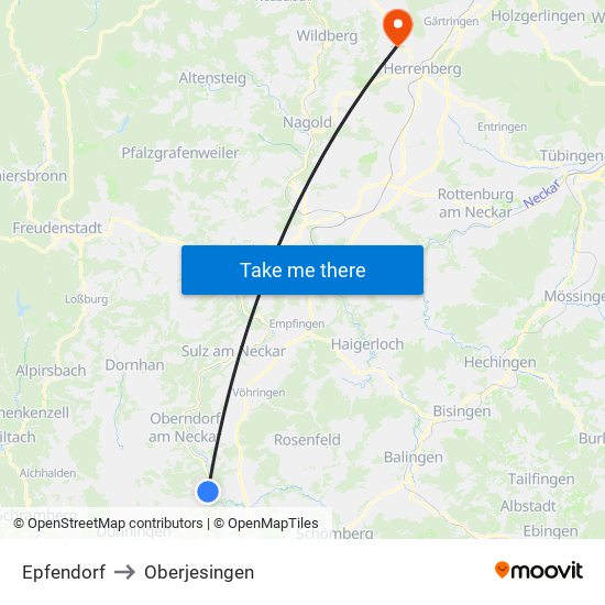 Epfendorf to Oberjesingen map