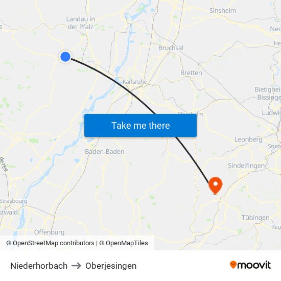 Niederhorbach to Oberjesingen map