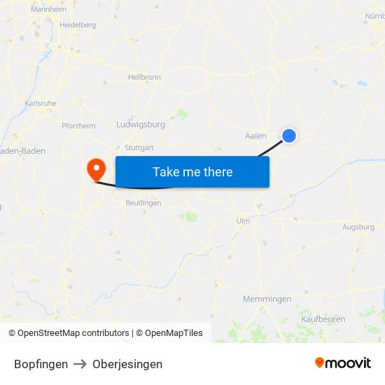 Bopfingen to Oberjesingen map