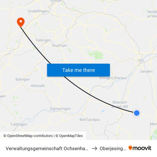 Verwaltungsgemeinschaft Ochsenhausen to Oberjesingen map