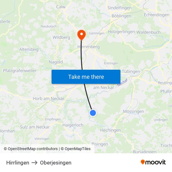 Hirrlingen to Oberjesingen map
