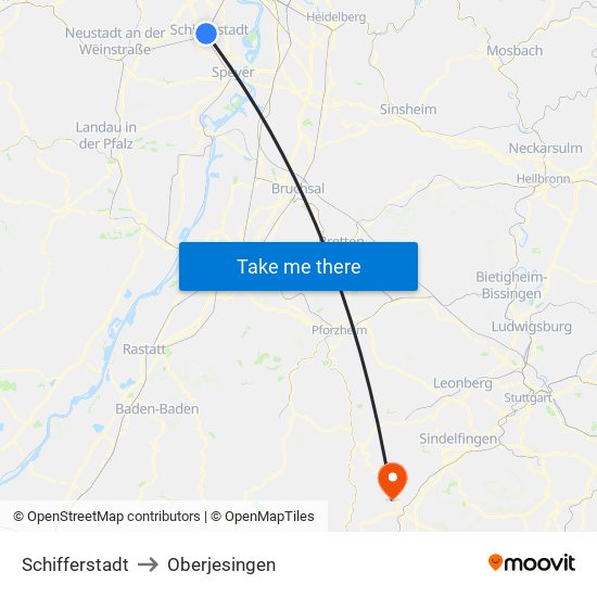 Schifferstadt to Oberjesingen map