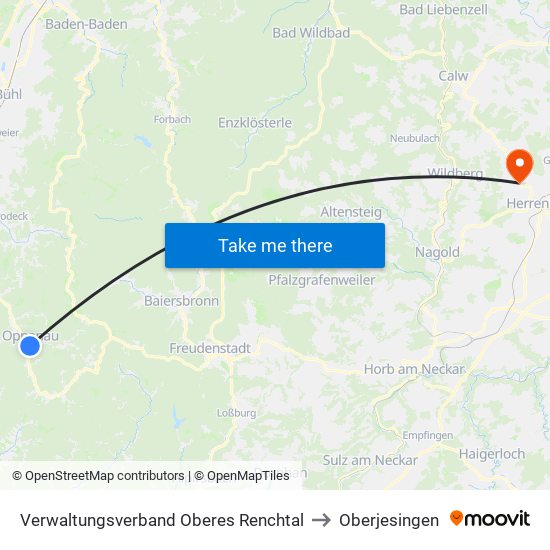 Verwaltungsverband Oberes Renchtal to Oberjesingen map