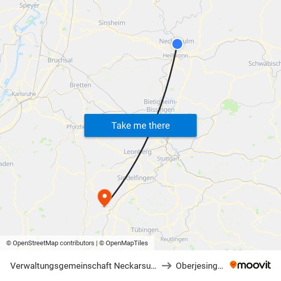 Verwaltungsgemeinschaft Neckarsulm to Oberjesingen map