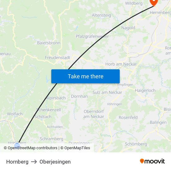 Hornberg to Oberjesingen map