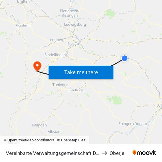 Vereinbarte Verwaltungsgemeinschaft Der Stadt Göppingen to Oberjesingen map