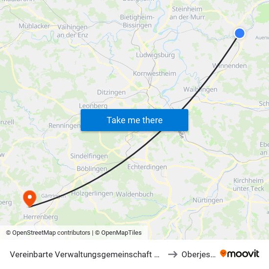 Vereinbarte Verwaltungsgemeinschaft Der Stadt Backnang to Oberjesingen map