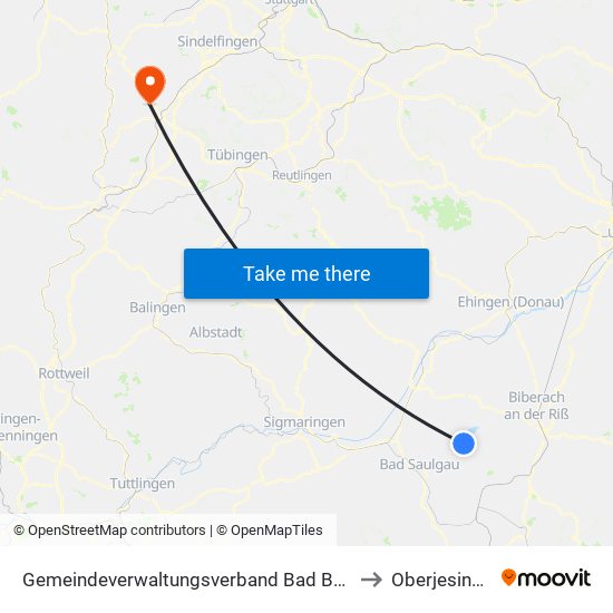 Gemeindeverwaltungsverband Bad Buchau to Oberjesingen map