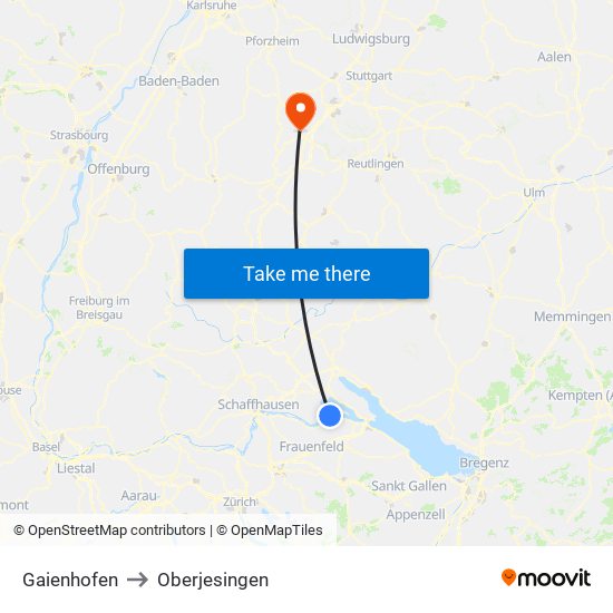 Gaienhofen to Oberjesingen map