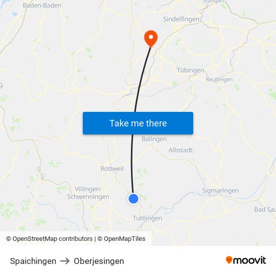 Spaichingen to Oberjesingen map