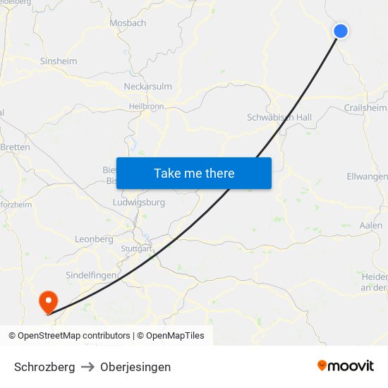 Schrozberg to Oberjesingen map