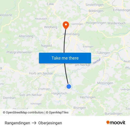 Rangendingen to Oberjesingen map
