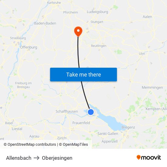 Allensbach to Oberjesingen map