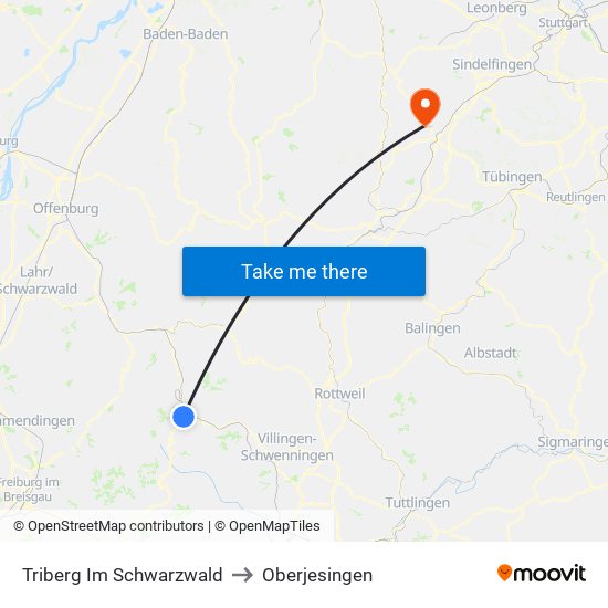 Triberg Im Schwarzwald to Oberjesingen map