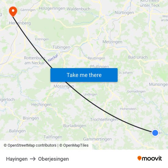 Hayingen to Oberjesingen map