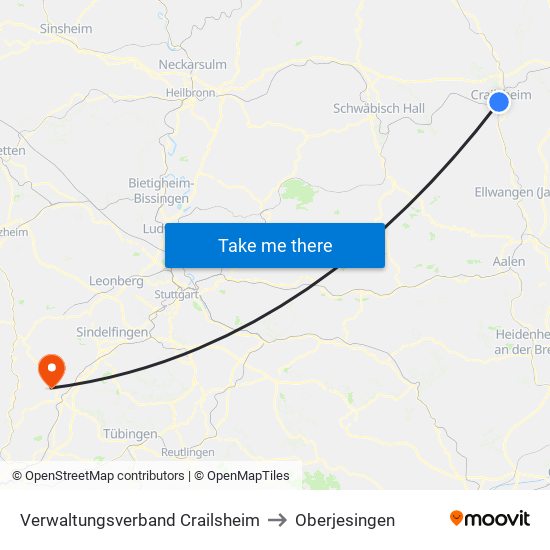 Verwaltungsverband Crailsheim to Oberjesingen map