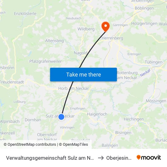 Verwaltungsgemeinschaft Sulz am Neckar to Oberjesingen map