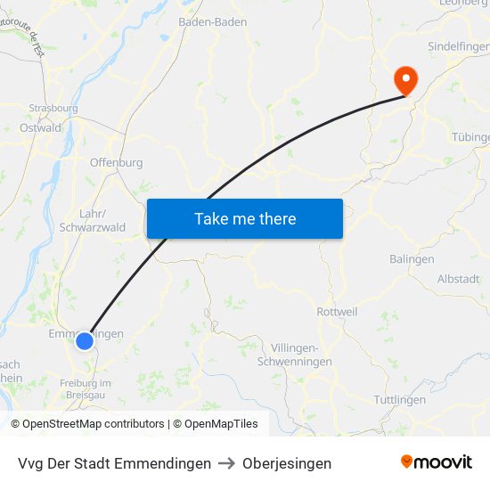 Vvg Der Stadt Emmendingen to Oberjesingen map