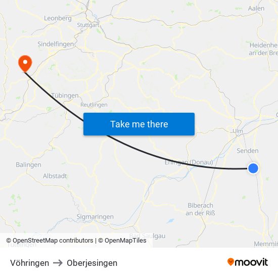 Vöhringen to Oberjesingen map