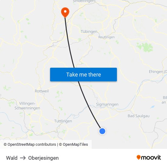 Wald to Oberjesingen map