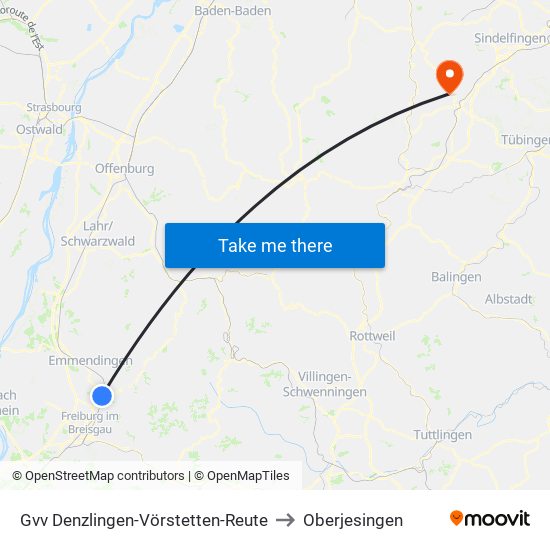 Gvv Denzlingen-Vörstetten-Reute to Oberjesingen map